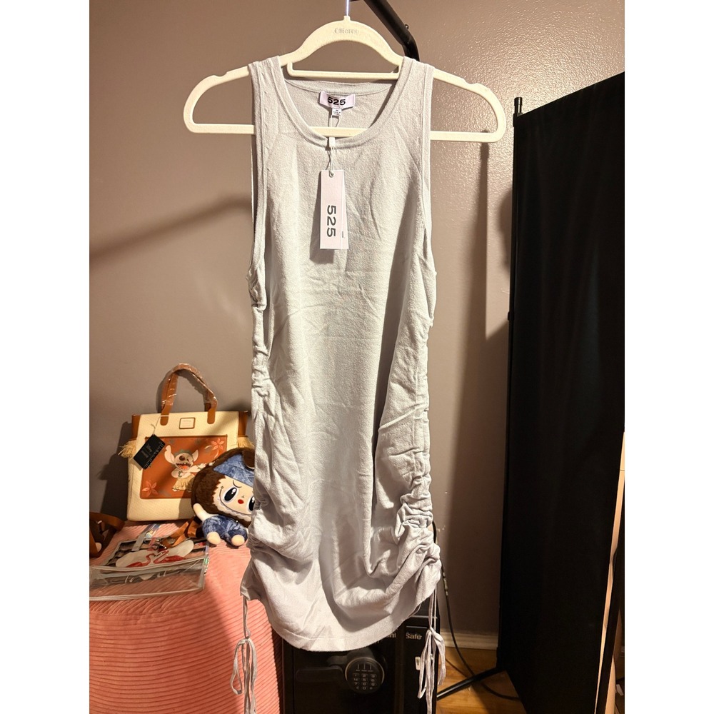 525 America Womens Ruched Side Drawstring Knit Mini Dress Light Blue Size M NWT